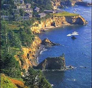 Aerial view of Inn at Otter Crest and Oregon coast